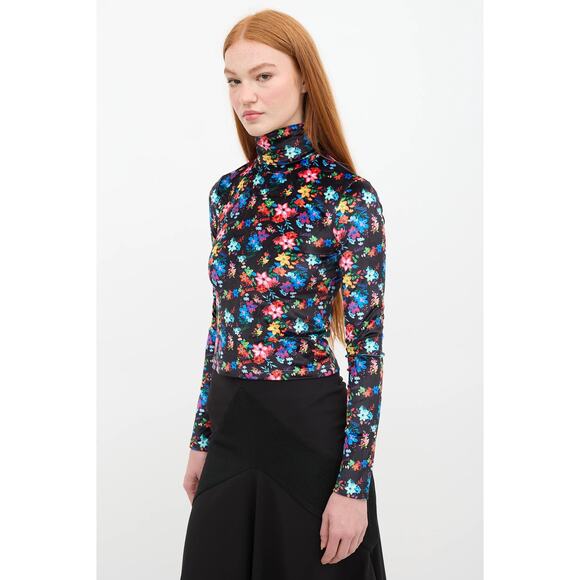 New Siedres Cody Velvet Floral Printed Fitted Turtleneck Top Size S - Picture 1 of 11
